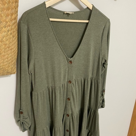 Altar'd State Olive Green Button-Down Dress - Picture 2 of 5